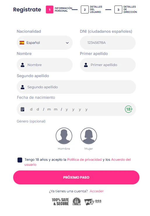 Creación de cuenta y acceso al perfil personal en GratoGana Casino