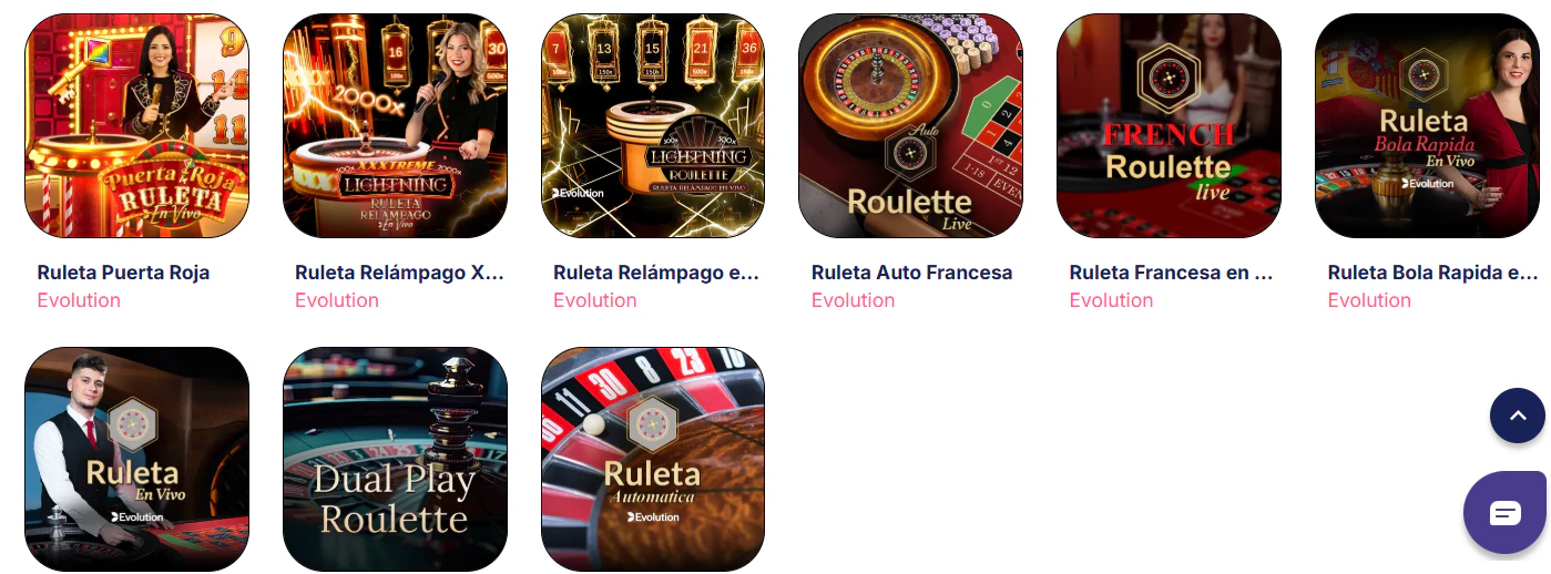 Zona de juegos de casino y mesas en directo de GratoGana Casino